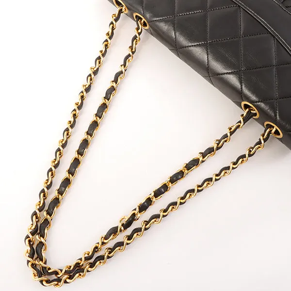 Chanel Around 1990 Made Design Flap Logo Turn Lock Chain Bag Black