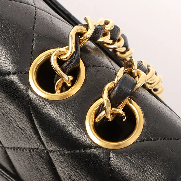 Chanel Around 1990 Made Design Flap Logo Turn Lock Chain Bag Black