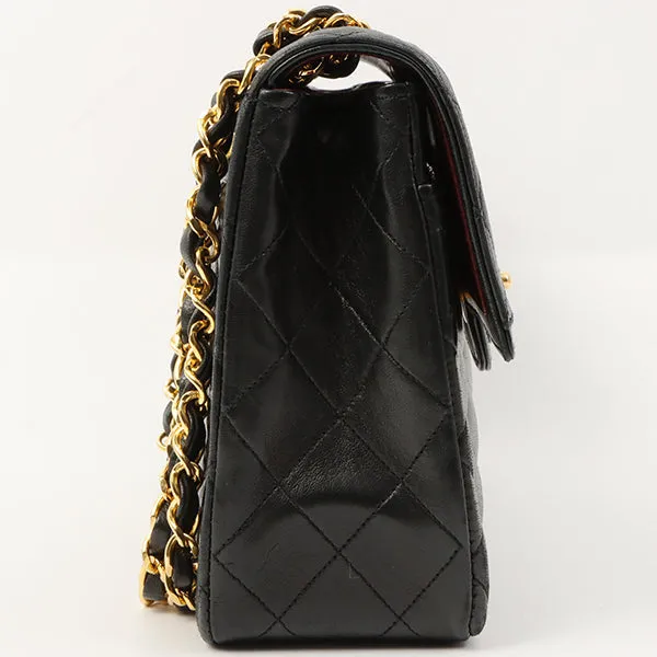 Chanel Around 1990 Made Design Flap Turn-Lock Chain Bag Black