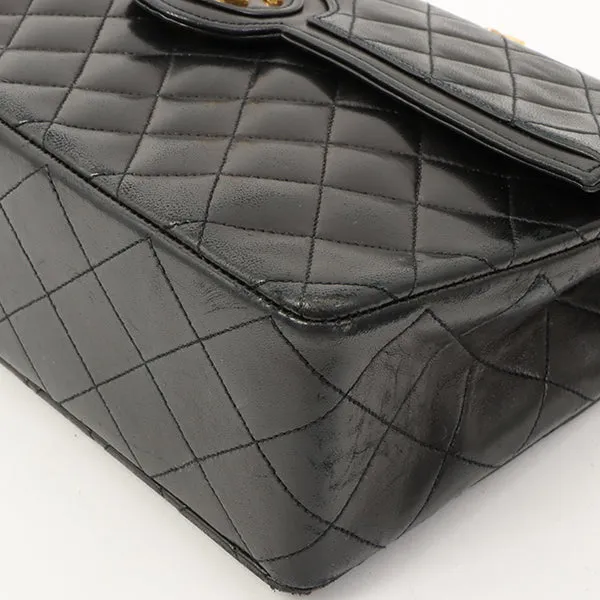 Chanel Around 1990 Made Design Flap Turn-Lock Chain Bag Black