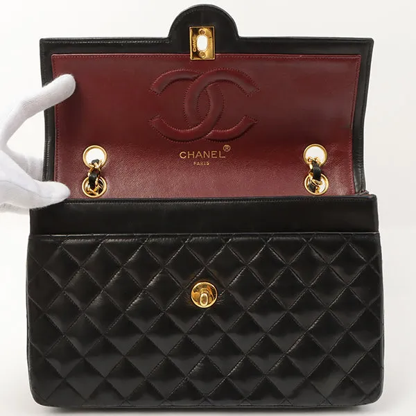 Chanel Around 1990 Made Design Flap Turn-Lock Chain Bag Black