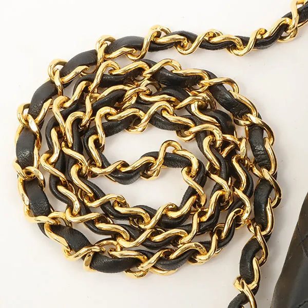 Chanel Around 1990 Made Design Flap Turn-Lock Chain Bag Black