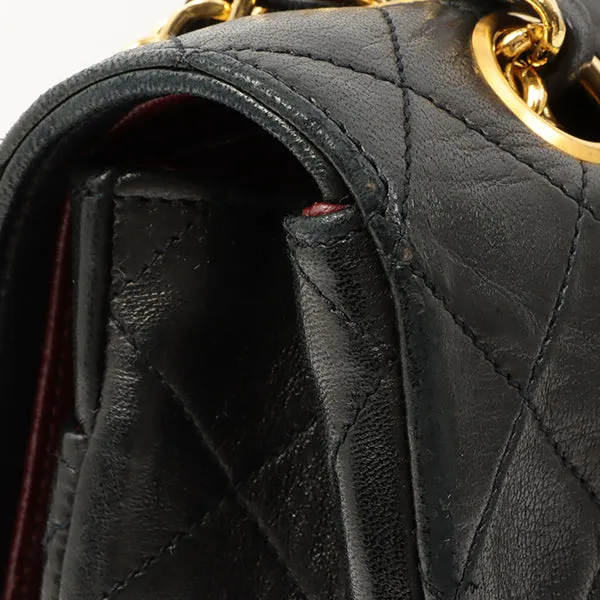 Chanel Around 1990 Made Design Flap Turn-Lock Chain Bag Black