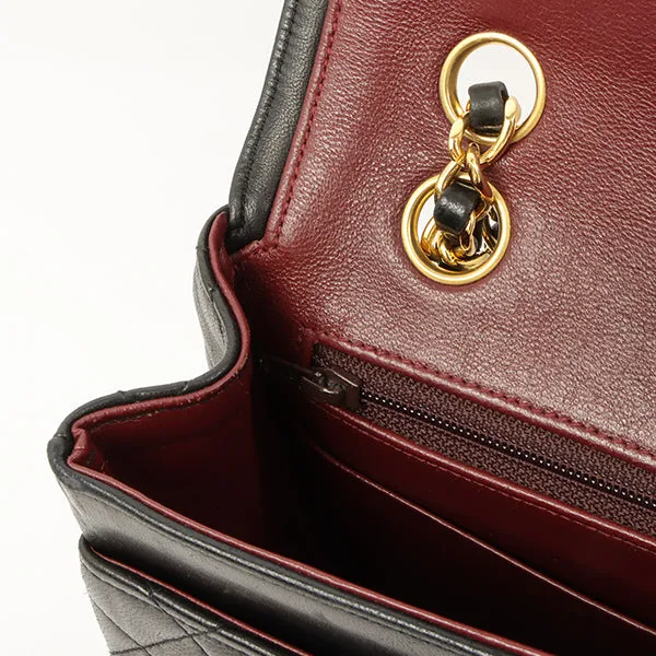 Chanel Around 1990 Made Design Flap Turn-Lock Chain Bag Black