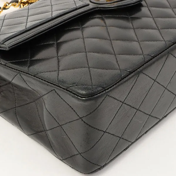 Chanel Around 1990 Made Design Flap Turn-Lock Chain Bag Black