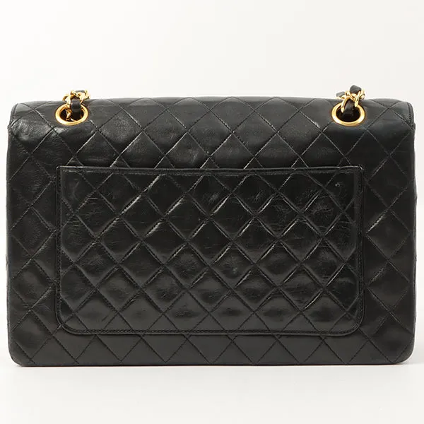 Chanel Around 1990 Made Design Flap Turn-Lock Chain Bag Black
