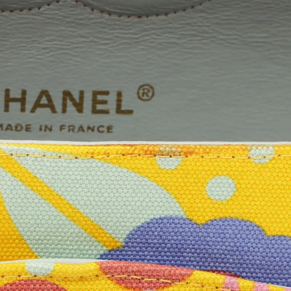 Chanel Around 2003 Made Cotton Flower Design Print Classic Flap Chain Bag 25Cm Yellow/Soft Blue/Multi
