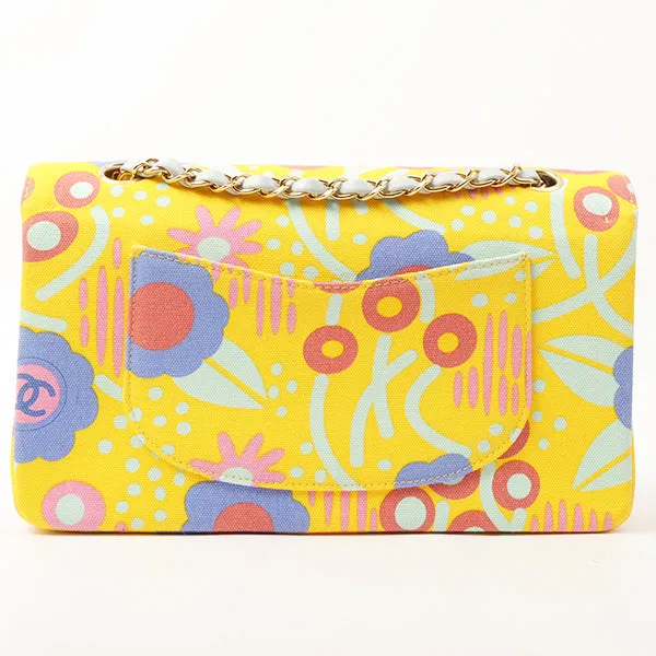 Chanel Around 2003 Made Cotton Flower Design Print Classic Flap Chain Bag 25Cm Yellow/Soft Blue/Multi