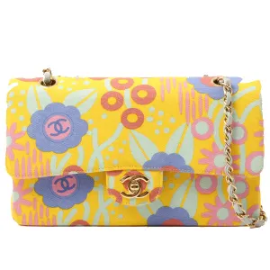 Chanel Around 2003 Made Cotton Flower Design Print Classic Flap Chain Bag 25Cm Yellow/Soft Blue/Multi
