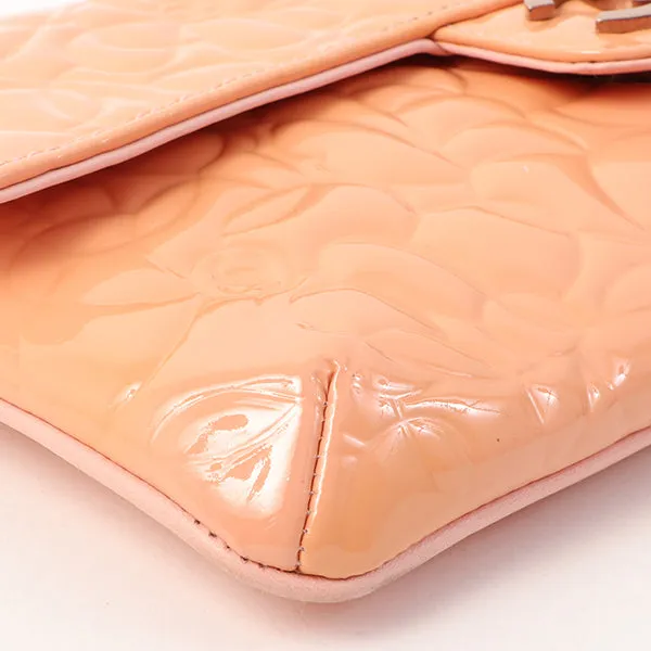 Chanel Around 2003 Made Patent Camellia Motif Classic Flap Chain Bag Salmon Pink