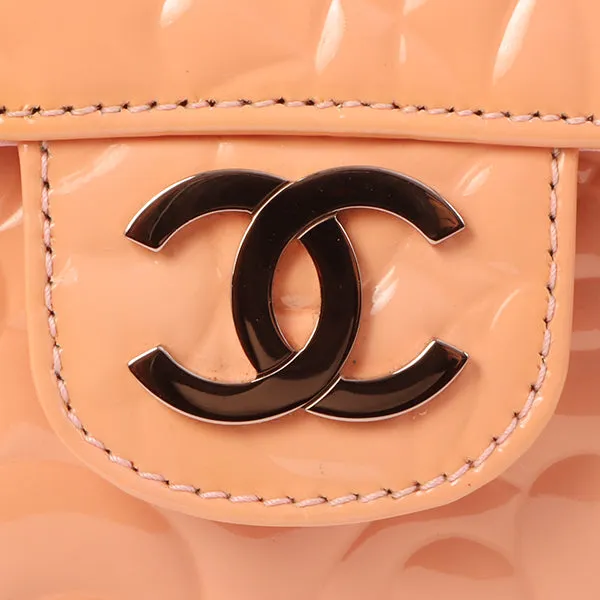 Chanel Around 2003 Made Patent Camellia Motif Classic Flap Chain Bag Salmon Pink