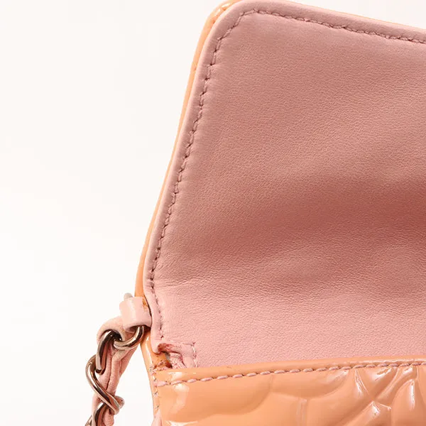 Chanel Around 2003 Made Patent Camellia Motif Classic Flap Chain Bag Salmon Pink