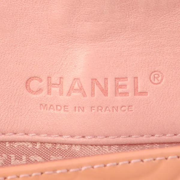 Chanel Around 2003 Made Patent Camellia Motif Classic Flap Chain Bag Salmon Pink