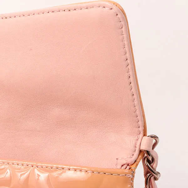 Chanel Around 2003 Made Patent Camellia Motif Classic Flap Chain Bag Salmon Pink