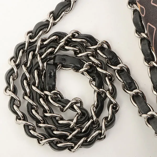 Chanel Around 2005 Made Satin Print Classic Flap Chain Bag 25Cm Black / Multi