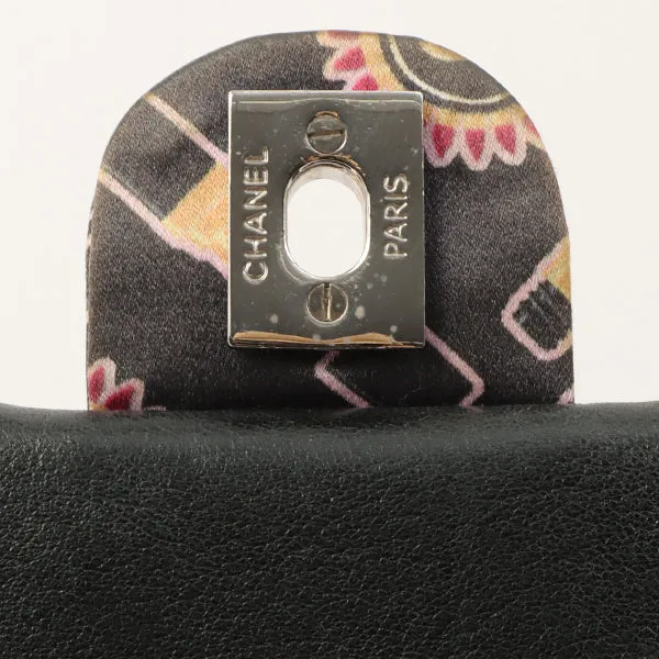 Chanel Around 2005 Made Satin Print Classic Flap Chain Bag 25Cm Black / Multi