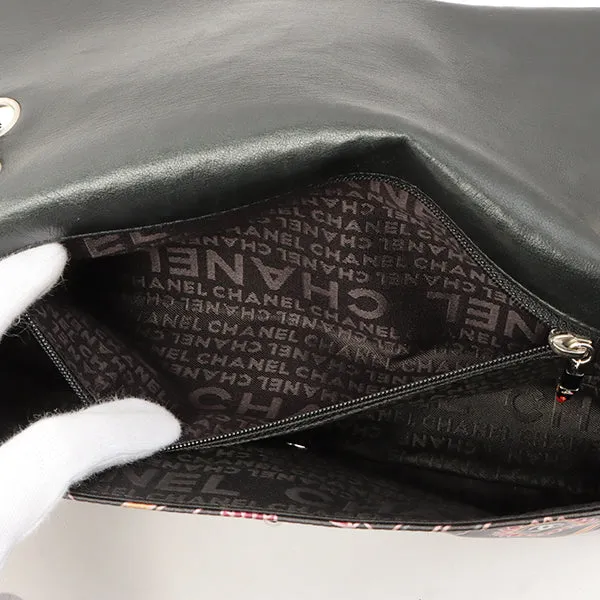 Chanel Around 2005 Made Satin Print Classic Flap Chain Bag 25Cm Black / Multi