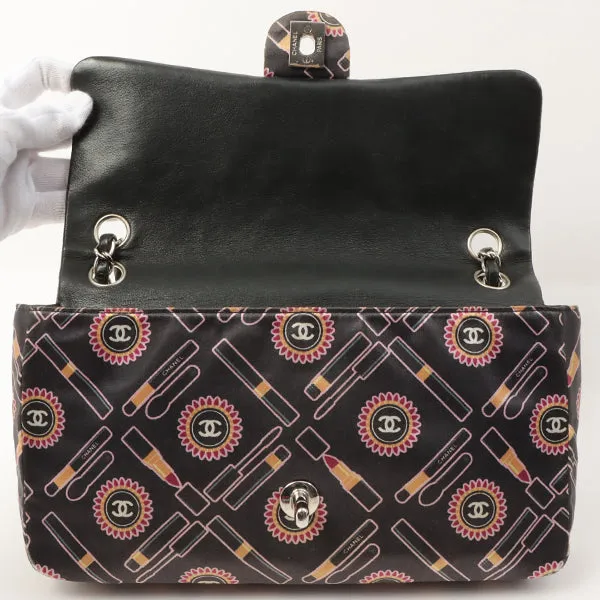Chanel Around 2005 Made Satin Print Classic Flap Chain Bag 25Cm Black / Multi