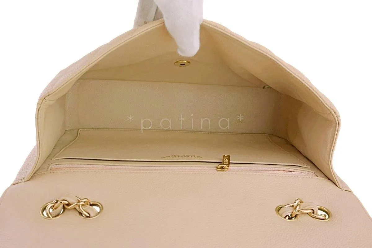 Chanel Beige Clair Caviar Jumbo Classic Flap Bag GHW
