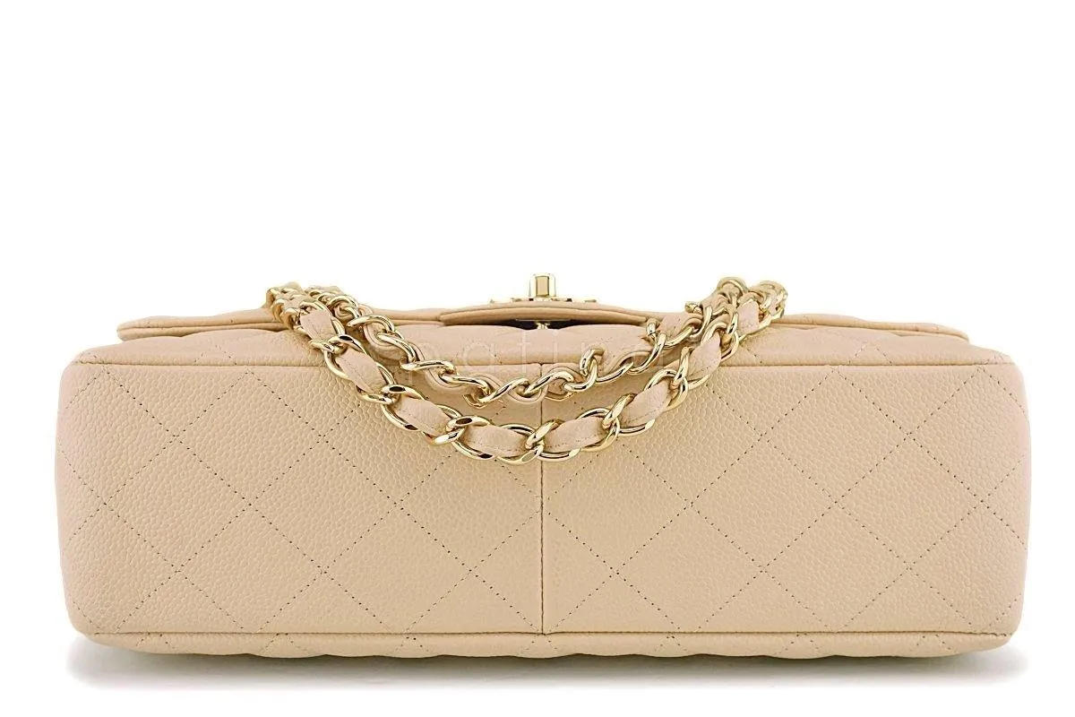 Chanel Beige Clair Caviar Jumbo Classic Flap Bag GHW