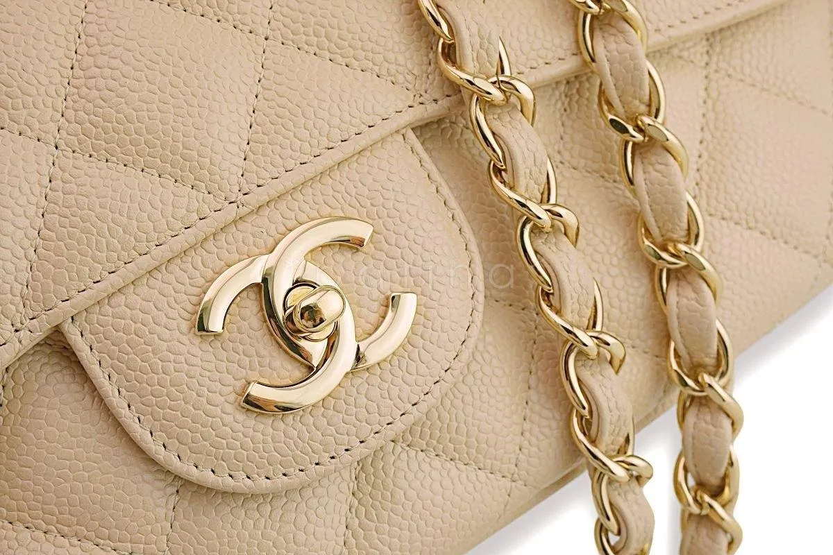 Chanel Beige Clair Caviar Jumbo Classic Flap Bag GHW
