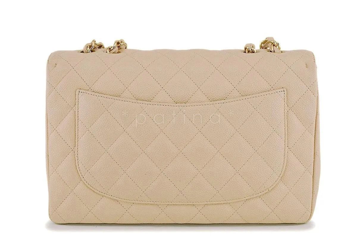 Chanel Beige Clair Caviar Jumbo Classic Flap Bag GHW