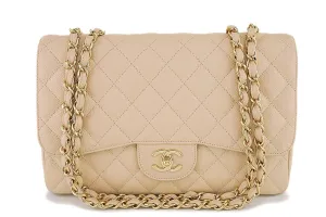 Chanel Beige Clair Caviar Jumbo Classic Flap Bag GHW