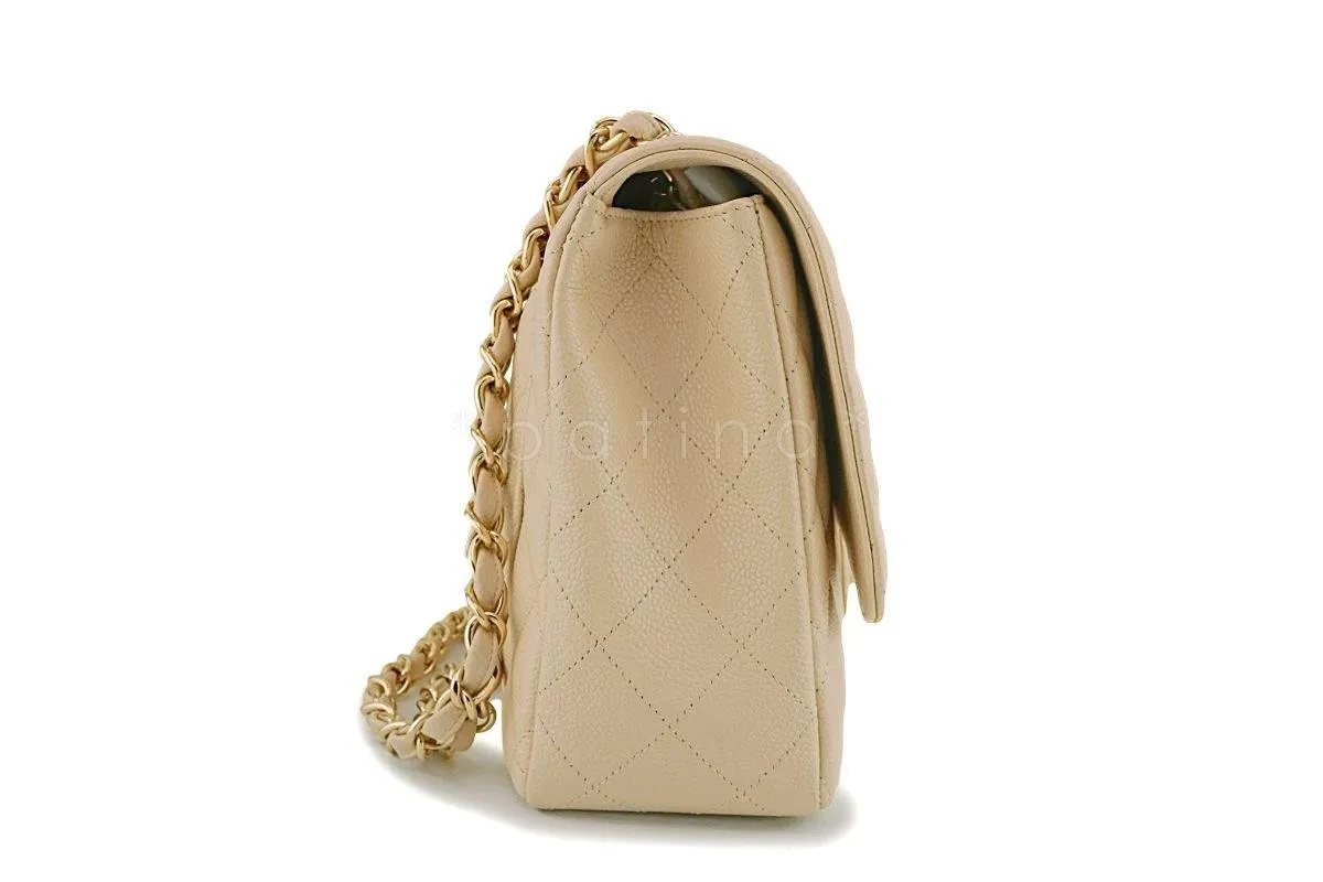 Chanel Beige Clair Caviar Jumbo Classic Flap Bag GHW
