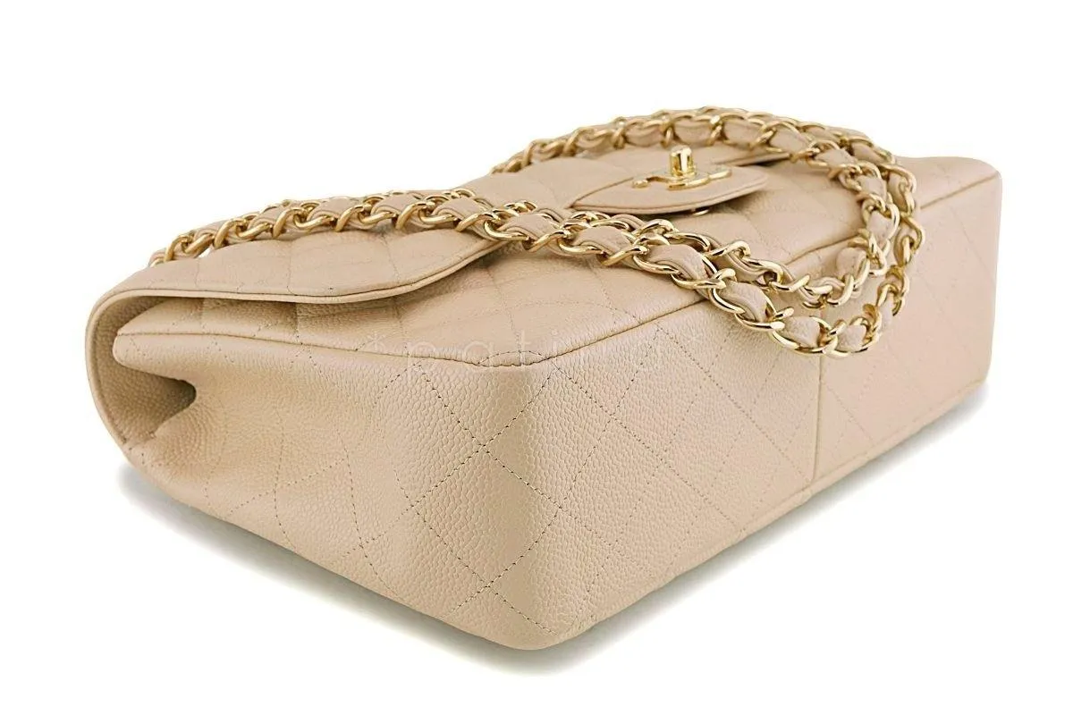 Chanel Beige Clair Caviar Jumbo Classic Flap Bag GHW