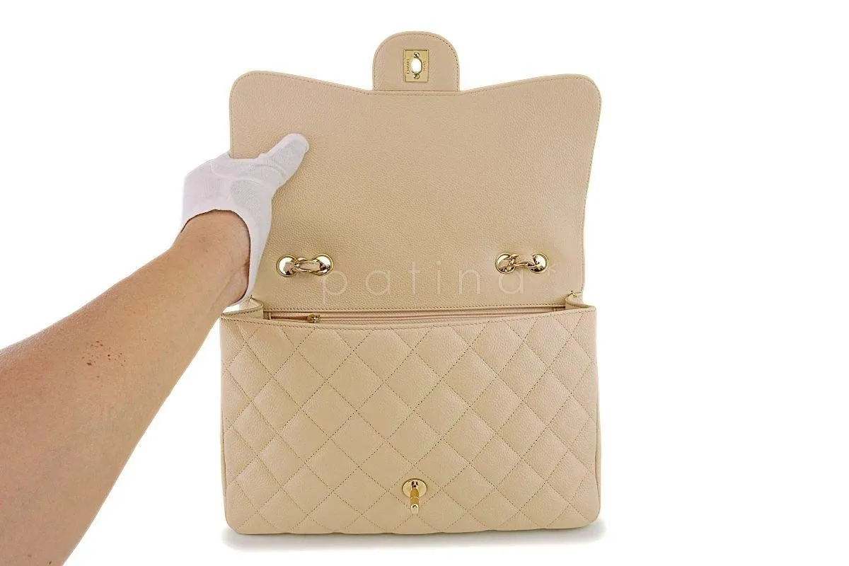 Chanel Beige Clair Caviar Jumbo Classic Flap Bag GHW