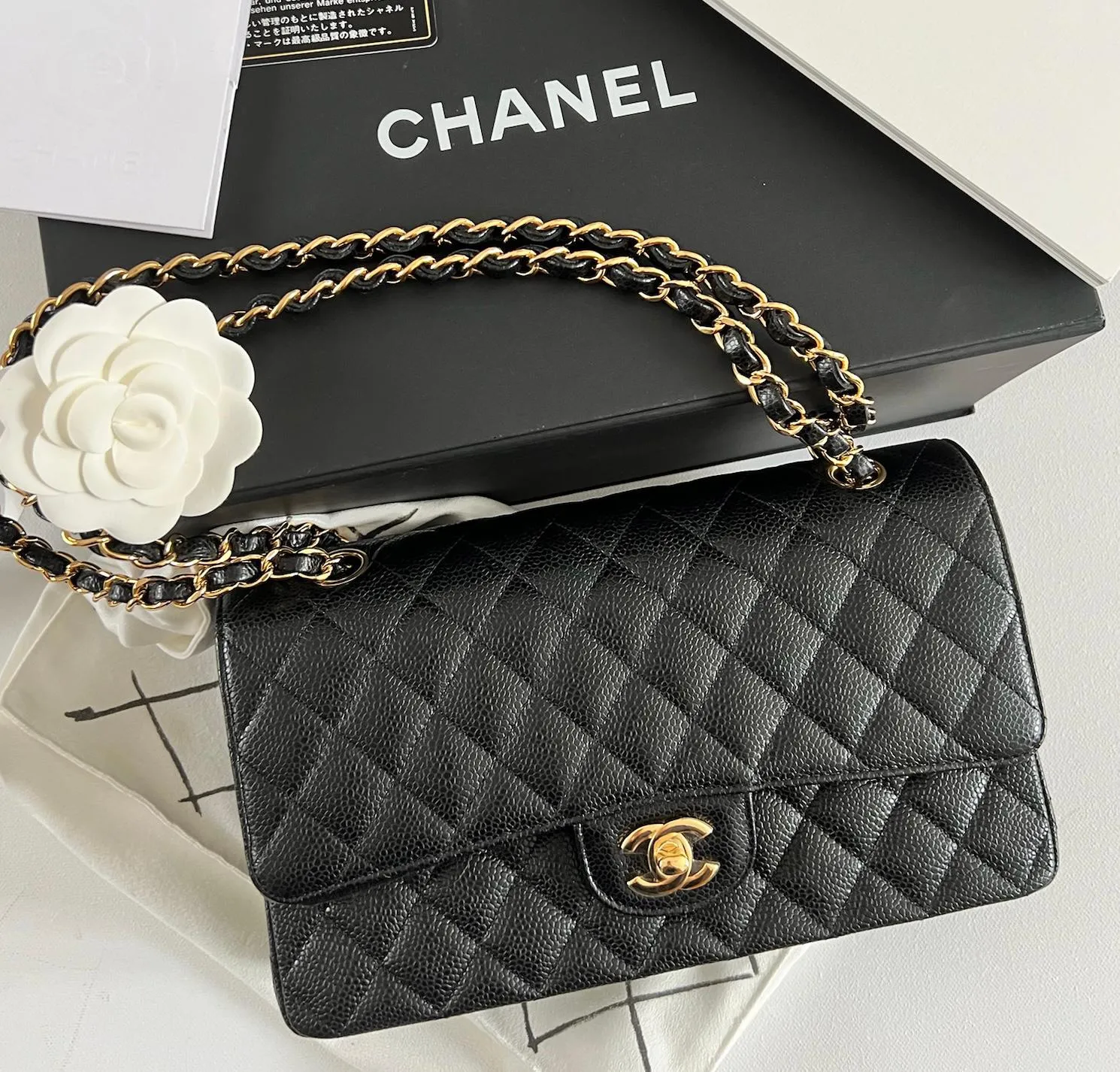 Chanel Classic Double Flap Medium in Black Caviar Leather with Gold Hardware 2021