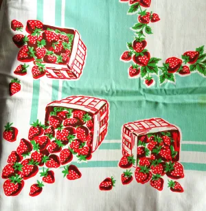 CHARMING Vintage Printed Tablecloth,Baskets of Strawberries,Colorful Cloth, Kitchen Decor,Farmhouse,Collectible Vintage Tablecloths,Linens
