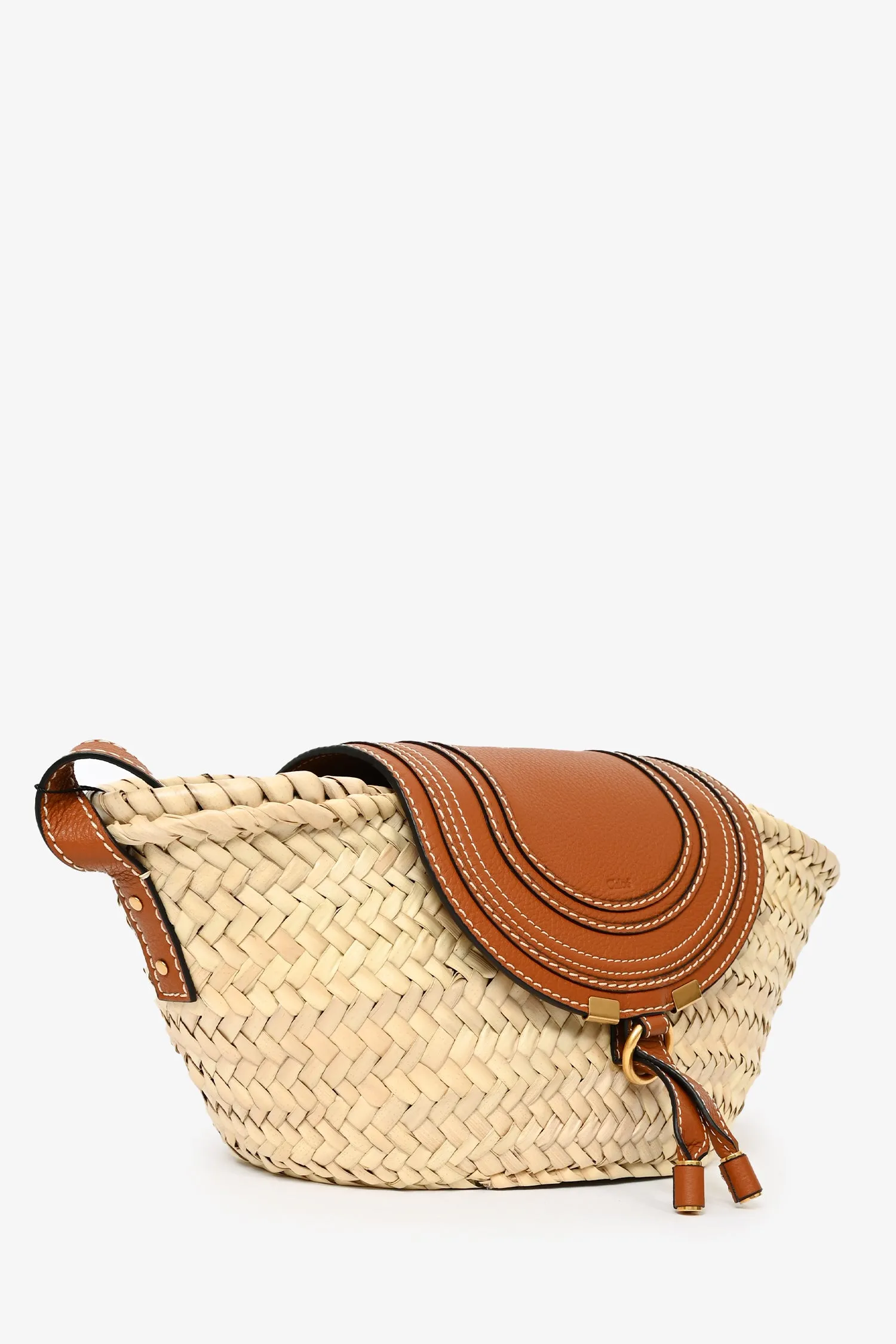 Chloe Brown Leather/Raffia 'Marcie' Basket Tote