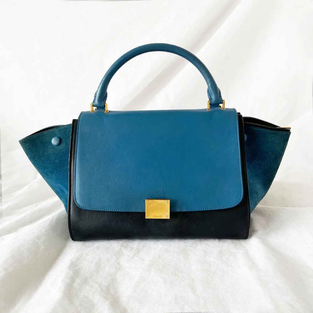 Céline Blue Suede and Leather Mini Trapeze Bag