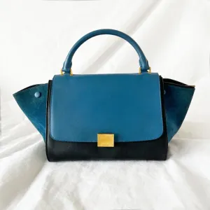 Céline Blue Suede and Leather Mini Trapeze Bag