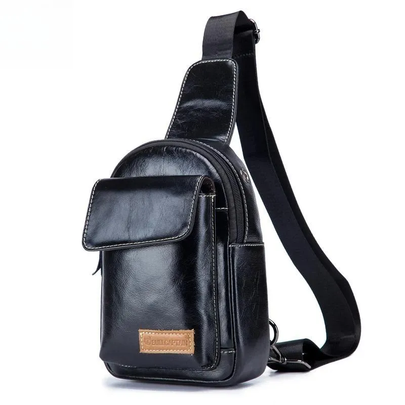 cowhide Leather Casual Fashion Crossbody Chest Bag men's