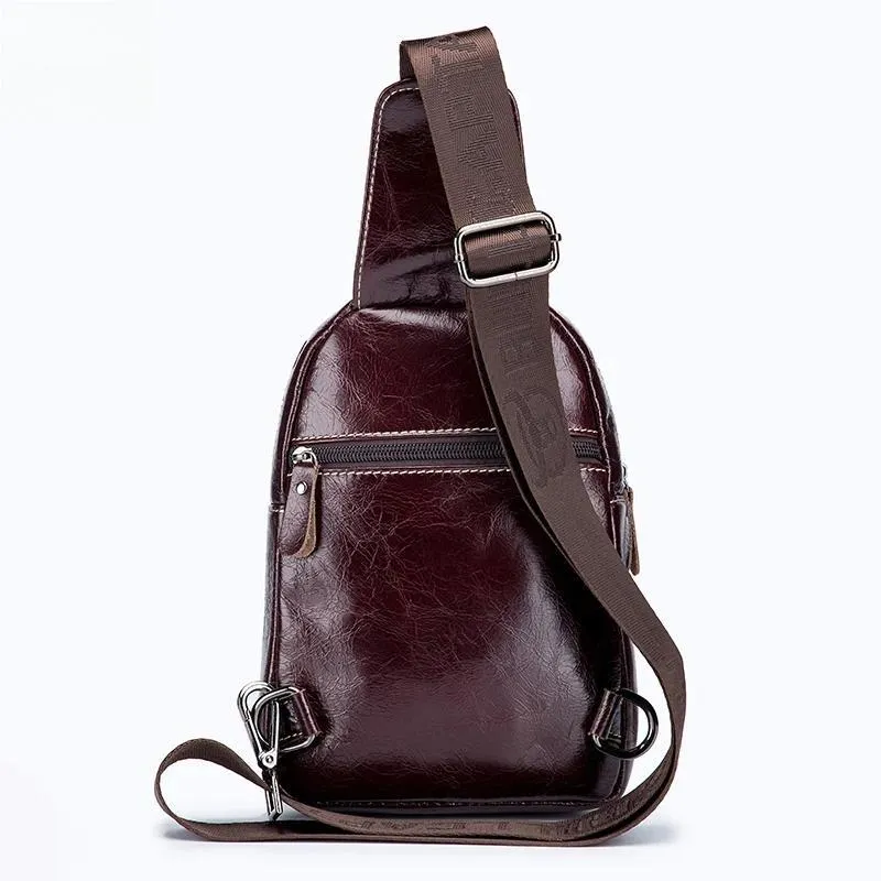 cowhide Leather Casual Fashion Crossbody Chest Bag men's