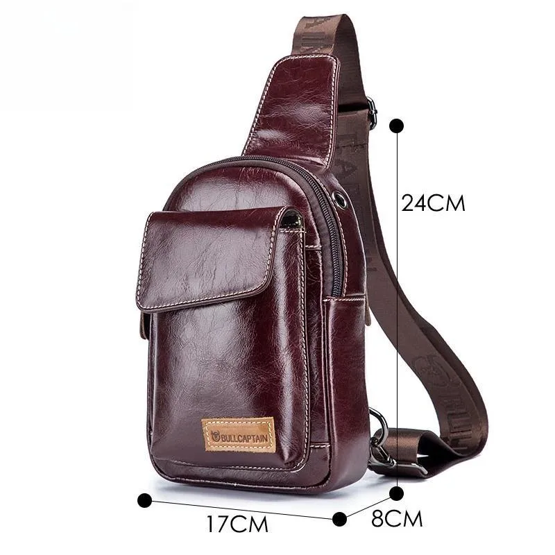 cowhide Leather Casual Fashion Crossbody Chest Bag men's