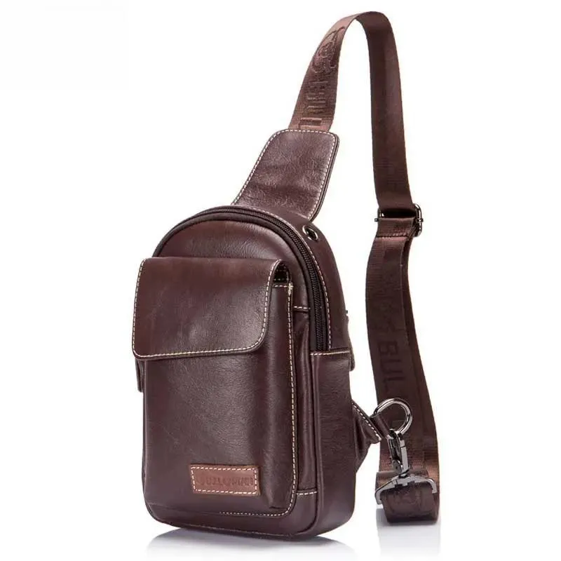 cowhide Leather Casual Fashion Crossbody Chest Bag men's