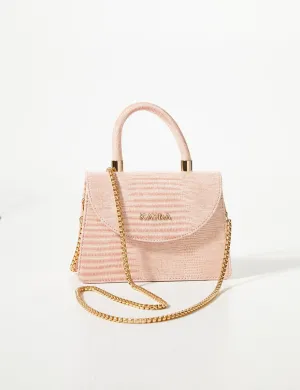 Croco Patterned Flap Bag Powder