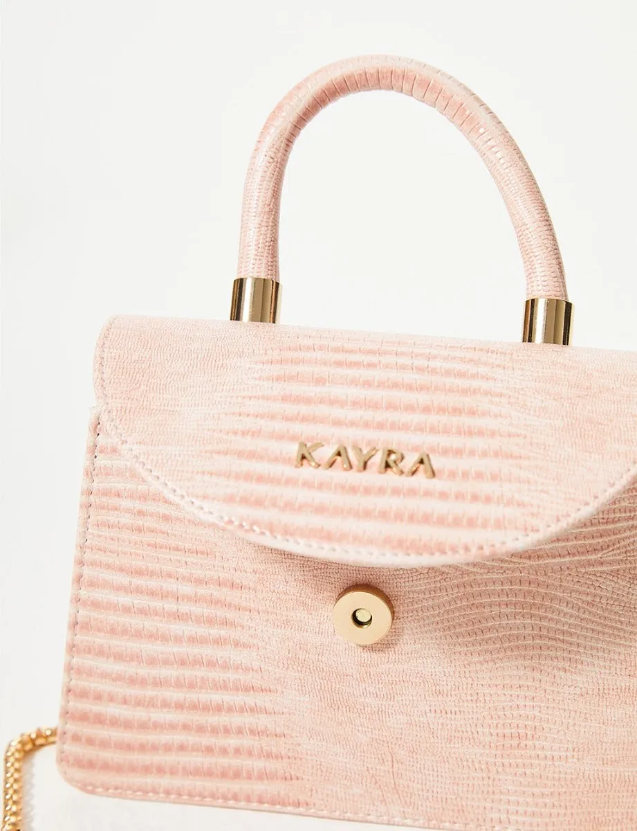Croco Patterned Flap Bag Powder