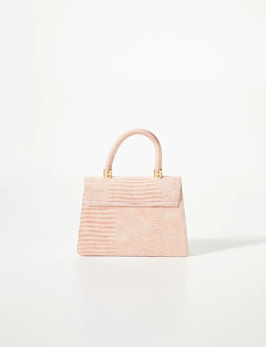 Croco Patterned Flap Bag Powder