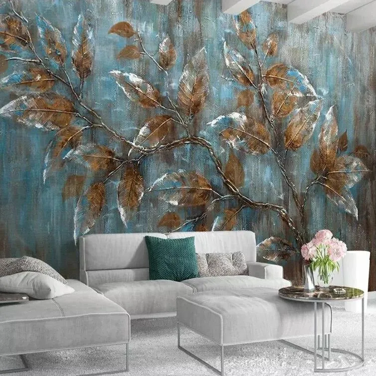 Custom Mural Wallpaper Oil Painting Effect Tree Leaves (㎡)