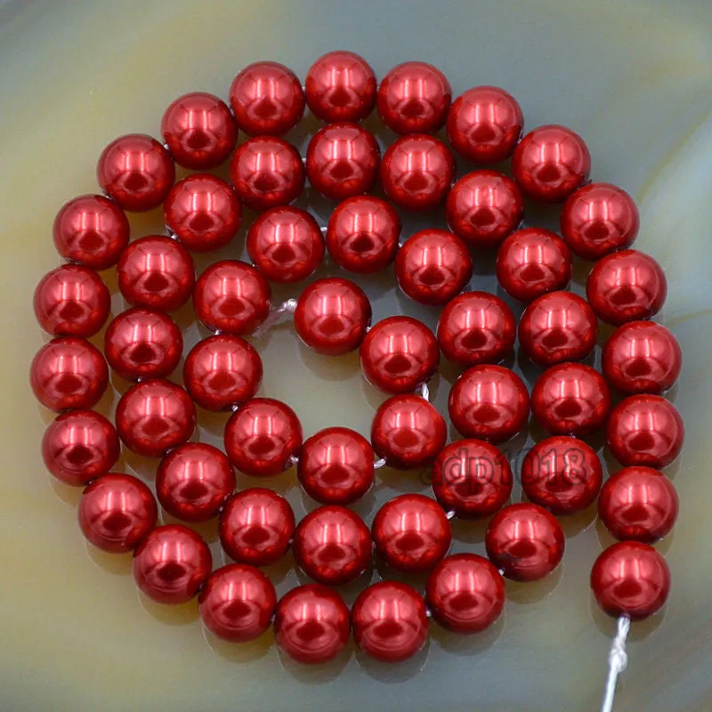 Czech Bordeaux Red Satin Luster Glass Pearl Round Beads on a 15.5" Strand