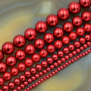 Czech Bordeaux Red Satin Luster Glass Pearl Round Beads on a 15.5" Strand