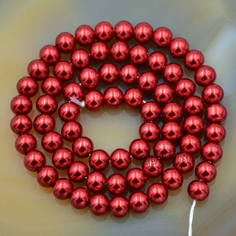 Czech Bordeaux Red Satin Luster Glass Pearl Round Beads on a 15.5" Strand