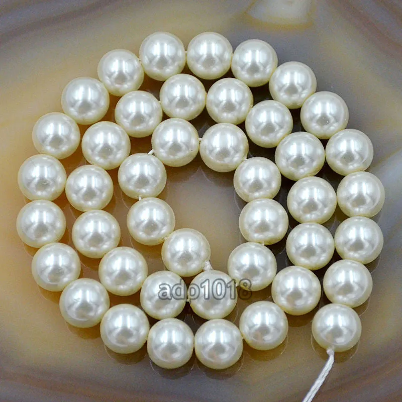 Czech Cream Satin Luster Glass Pearl Round Beads on a 15.5" Strand