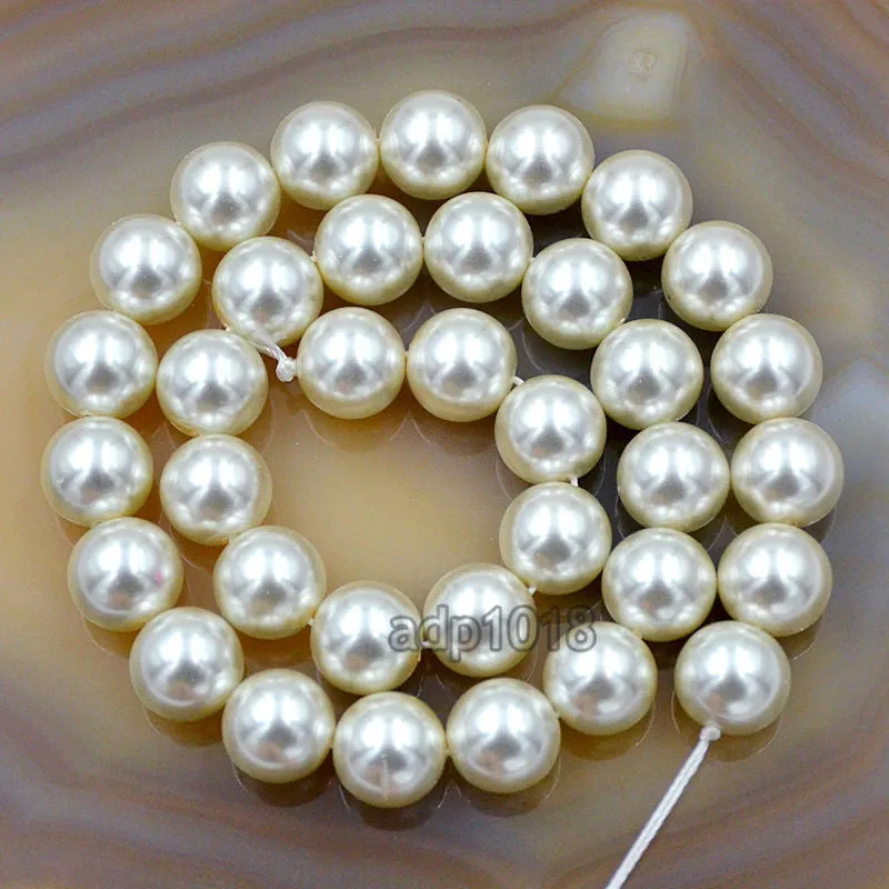 Czech Cream Satin Luster Glass Pearl Round Beads on a 15.5" Strand