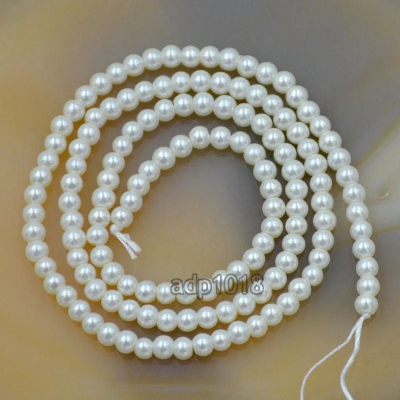 Czech Cream Satin Luster Glass Pearl Round Beads on a 15.5" Strand
