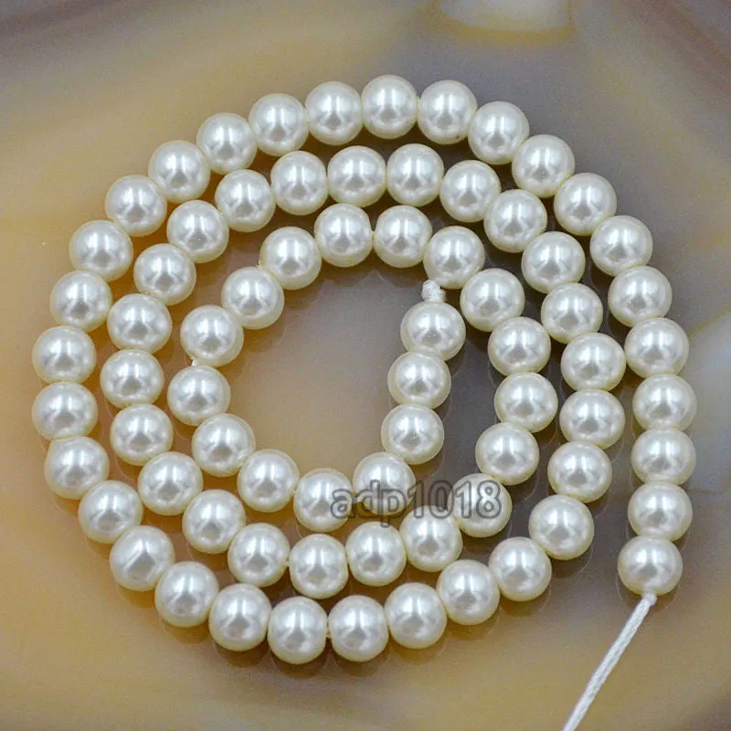 Czech Cream Satin Luster Glass Pearl Round Beads on a 15.5" Strand